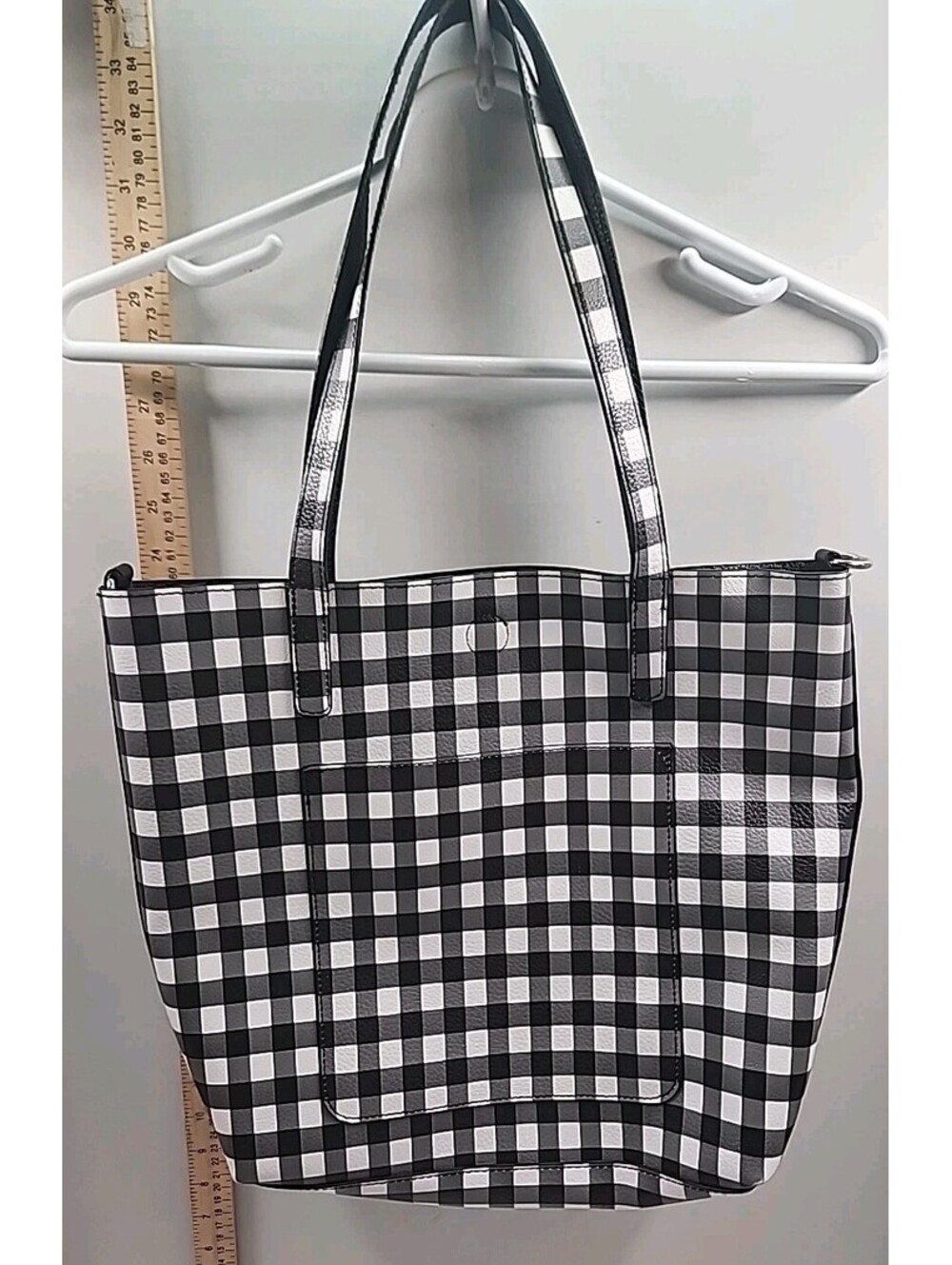 Cute Tote Bag, Purse,Black/white Checkered,Non-leather Material, Easy Wipe Clean